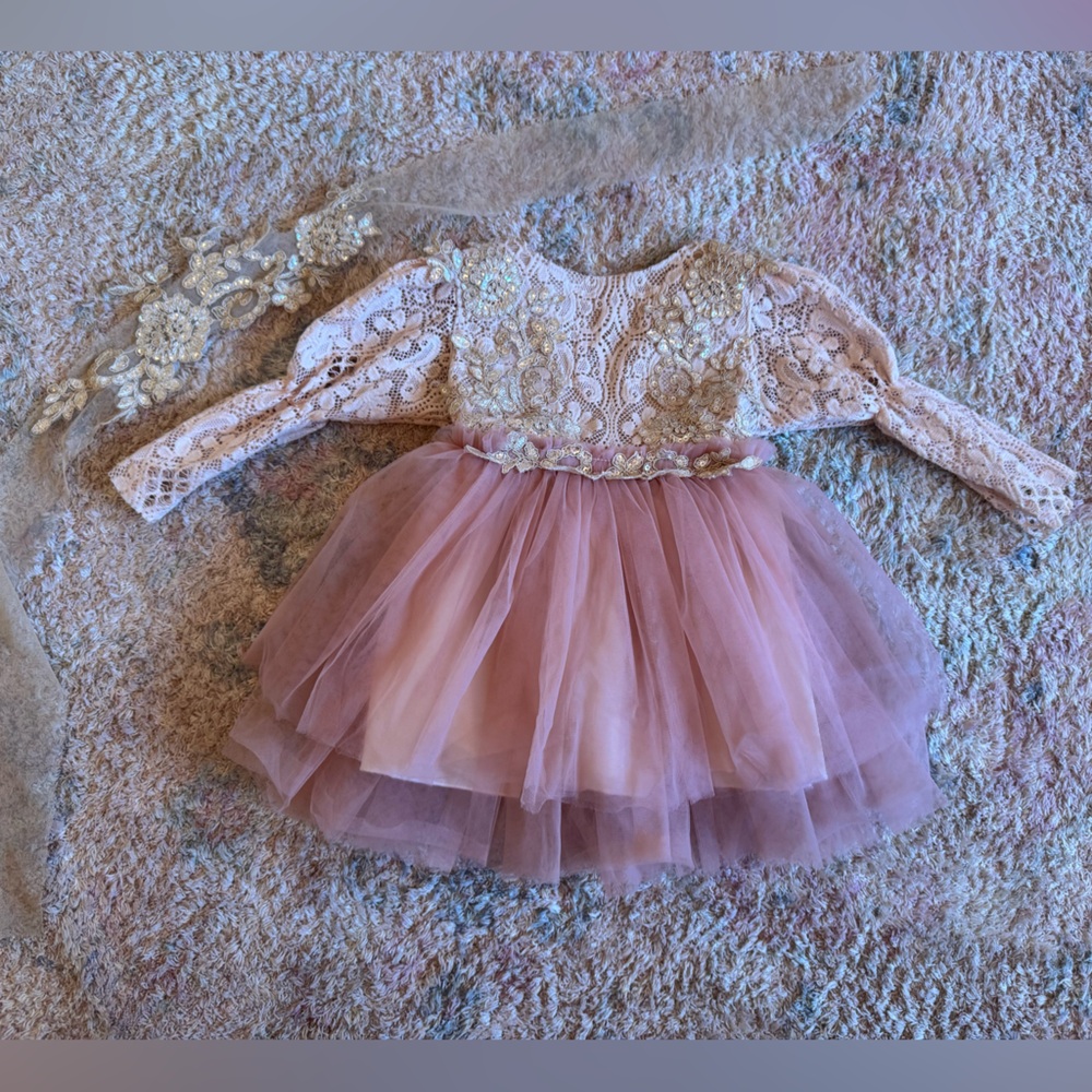 Pink Lace/Tulle Dress & head-wrap 18-24 mos